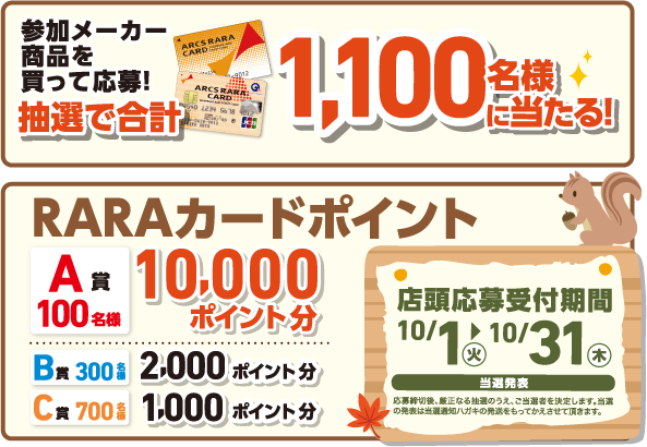 ラルズ&参加メーカー12社・RARAカード会員様限定 秋のRARAポイントプレゼントキャンペーン